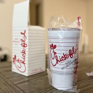 Original Chick-fil-A 24oz Classic Retro Striped Insulated Tumbler W/Straw New